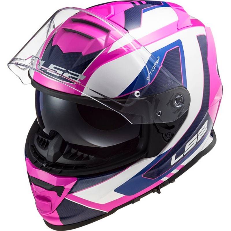 CAPACETE LS2 FF800 STORM TECHY BRANCO/ROSA (COM VISEIRA SOLAR)