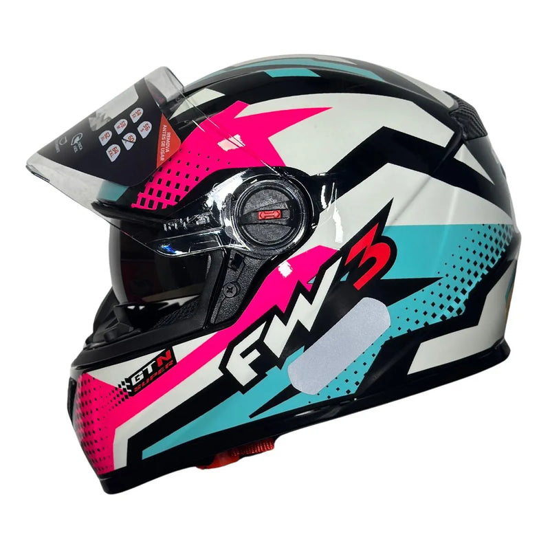 Capacete FW3 GTX Super Branco Rosa C/ Viseira Solar Feminino