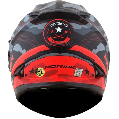 CAPACETE NORISK FF302 DESTROYER CAMO PRETO/VERMELHO FOSCO