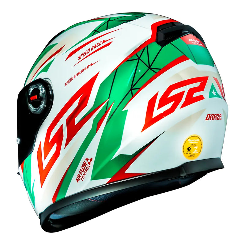 CAPACETE LS2 FF358 DRAZE VERDE/BRANCO/VERMELHO