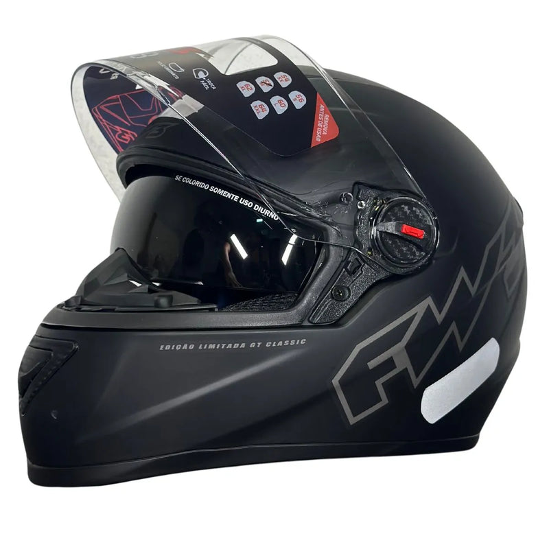 Capacete FW3 GTX Classic Preto Fosco C/ Viseira Solar