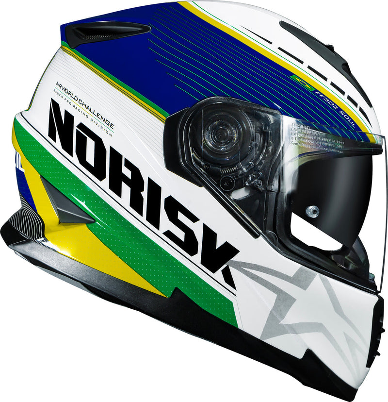 Capacete Norisk FF302 Soul Grand Prix Brasil - Branco/Azul/Amarelo