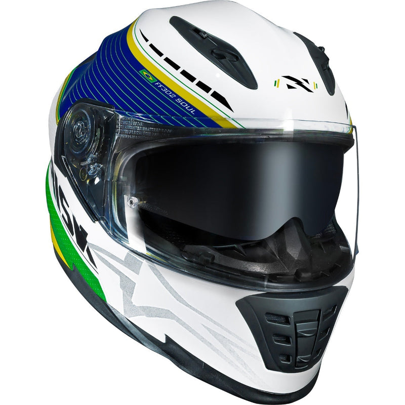 Capacete Norisk FF302 Soul Grand Prix Brasil - Branco/Azul/Amarelo