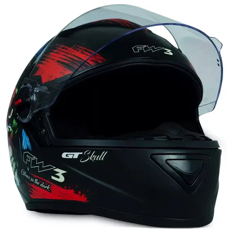 Capacete FW3 GT Skull Preto Brilhante Caveira Fechado
